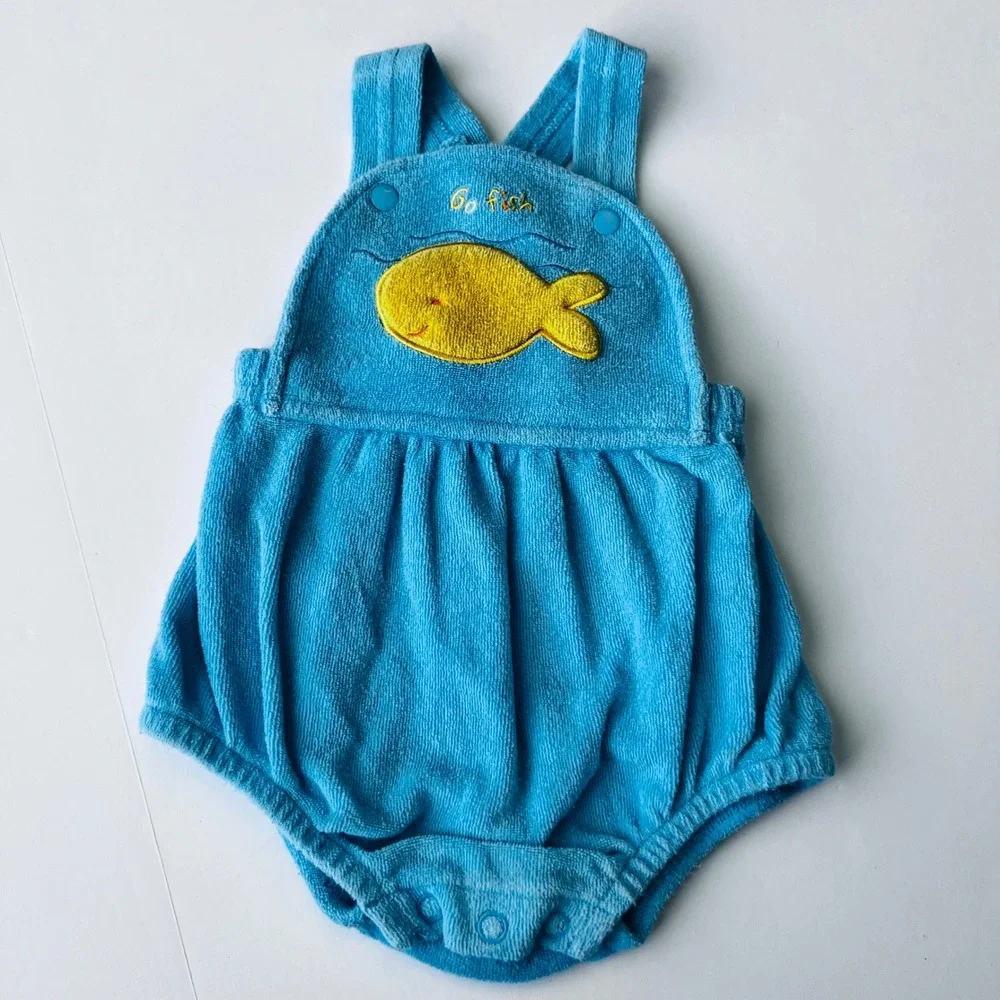 Vintage Carter's Baby Terry Cloth Goldfish Romper 0-3M Adjustable Straps